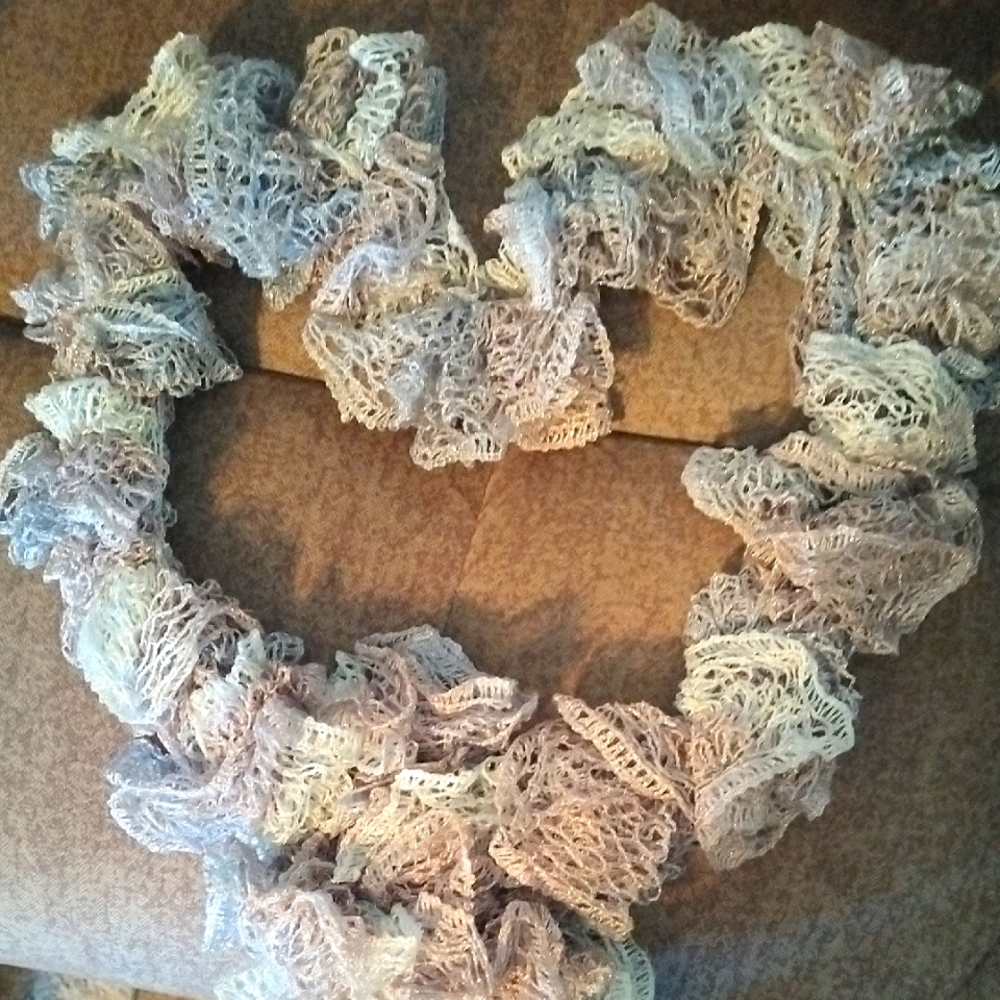 Handmade Ruffled Lace Scarf - silver, gray, and rose gold